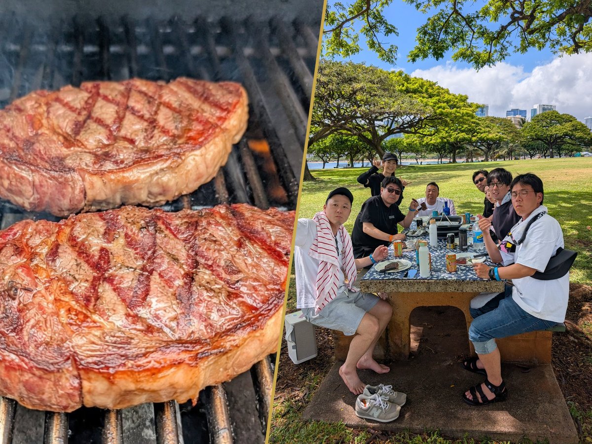 ステーキとBBQを楽しむお客様